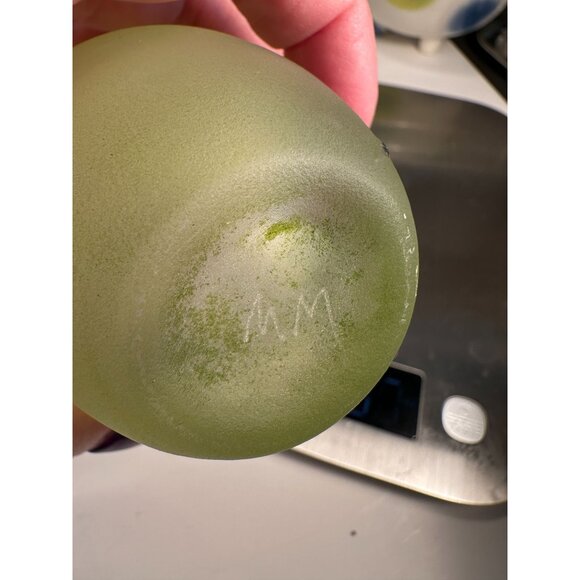 Handcrafted Frosted Green Glass Vase With Silver Accents & Intricate Leaf Design - Picture 10 of 10